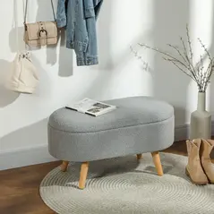 HOMCOM Teddy Fleece Storage Ottoman - Grey - 2