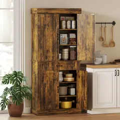 HOMCOM Tall Kitchen Cupboard, Kitchen Pantry Cabinet with Drawer, Shelves, Brown - 2