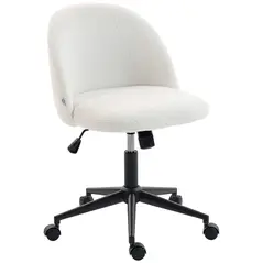 HOMCOM Teddy Fleece Office Chair with Wheels - Cream White - 1