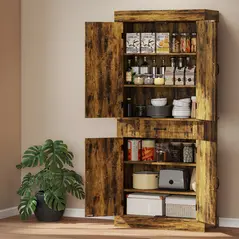 HOMCOM Tall Kitchen Cupboard, Kitchen Pantry Cabinet with Drawer, Shelves, Brown - 7