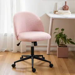 HOMCOM Teddy Fleece Office Chair with Wheels - Light Pink - 2
