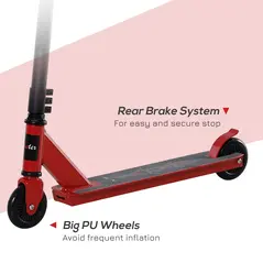HOMCOM Street Stunt Scooter Intermediate and Beginner Freestyle Tricks Scooters For 14+ Teens Adult w/ Rear φ10cm Wheel & Brake - Red - 5
