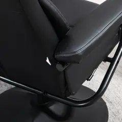 HOMCOM Swivel Recliner Chair with Footstool, PU Leather Recliner Armchair with Ottoman, Steel Base, Upholstered Reclining Chair for Living Room, Bedroom, Office, Black - 9