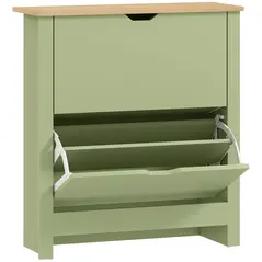 HOMCOM Slim Shoe Cabinet, Narrow Shoe Cupboard with 2 Flip Drawers, Adjustable Shelves for 12 Pairs of Shoes, Green - 1