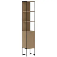 HOMCOM Tall Bathroom Cabinet with Open Shelves and Adjustable Shelf - Natural Wood Finish - 1