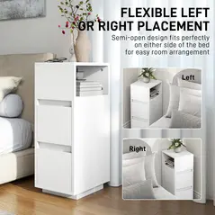 HOMCOM Slim Bedside Table, Narrow Bedside Cabinet with Open Shelf and 2 Drawers for Bedroom, Living Room, White - 6