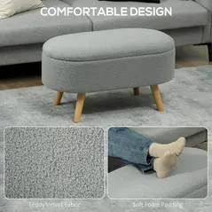 HOMCOM Teddy Fleece Storage Ottoman - Grey - 5