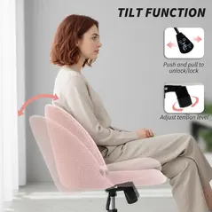 HOMCOM Teddy Fleece Office Chair with Wheels - Light Pink - 5