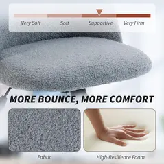 HOMCOM Teddy Fleece Office Chair with Wheels - Grey - 4