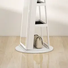 HOMCOM Storage Jewellery Cabinet, with Mirror and Lights - White - 9