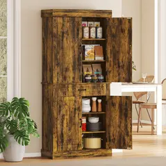 HOMCOM Tall Kitchen Cupboard, Kitchen Pantry Cabinet with Drawer, Shelves, Brown - 8