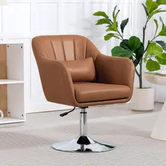 HOMCOM Swivel Microfibre Accent Chair for Living Room Contemporary Vanity Armchair with Adjustable Height Thick Cushion Lumbar Support Armrest for Bedroom Office Brown - 2