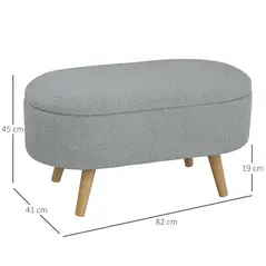 HOMCOM Teddy Fleece Storage Ottoman - Grey - 3