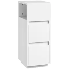 HOMCOM Slim Bedside Table, Narrow Bedside Cabinet with Open Shelf and 2 Drawers for Bedroom, Living Room, White - 1