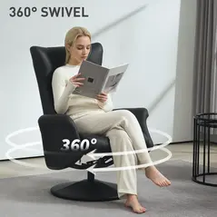 HOMCOM Swivel Recliner Chair with Footstool, PU Leather Recliner Armchair with Adjustable Back and Steel Frame, Reclining Chair Lounge with Flared Armrests for Living Room, Black - 6