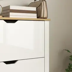 HOMCOM Slim Shoe Cabinet, Narrow Shoe Cupboard with 2 Flip Drawers, Adjustable Shelves for 12 Pairs of Shoes, High Gloss White - 9