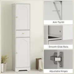 HOMCOM Tall Bathroom Cabinet with Arched Doors - White - 7