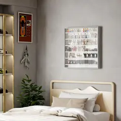 HOMCOM Six Shelf Display Cabinet, with Glass Doors - Graphite Wood Effect - 8