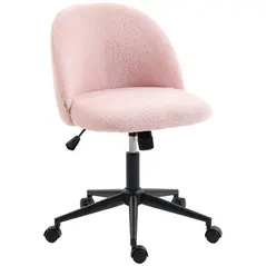 HOMCOM Teddy Fleece Office Chair with Wheels - Light Pink - 1