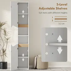 HOMCOM Tall Slim Bathroom Cabinet with 2 Doors, 2 Shelves - White - 5