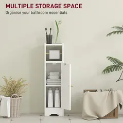 HOMCOM Small Bathroom Storage Cabinet with Toilet Roll Holder - White - 4