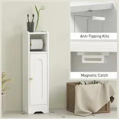 HOMCOM Small Bathroom Storage Cabinet with Toilet Roll Holder - White - 8