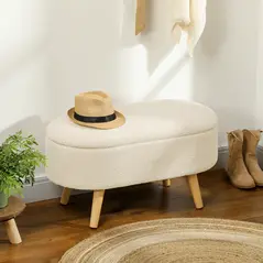 HOMCOM Teddy Fleece Storage Ottoman - Cream White - 2