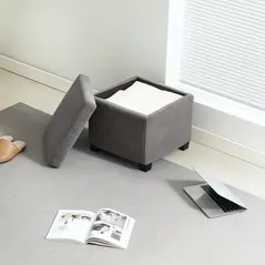 HOMCOM Storage Ottoman Bench, Corduroy Footstool with Removable Lid and Legs, 40cm Storage Chest Box for Living Room, Bedroom, Hallway, Grey - 8