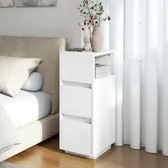 HOMCOM Slim Bedside Table, Narrow Bedside Cabinet with Open Shelf and 2 Drawers for Bedroom, Living Room, White - 8