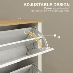 HOMCOM Slim Shoe Cabinet, Narrow Shoe Cupboard with 2 Flip Drawers, Adjustable Shelves for 12 Pairs of Shoes, High Gloss White - 5