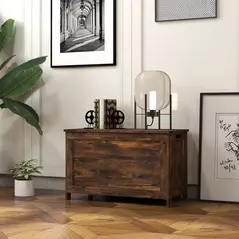 HOMCOM Storage Chest, Modern Storage Trunk with 2 Safety Hinges and Cut-out Handles, Wooden Toy Box for Living Room, Entryway, 76 x 40 x 48 cm, Rustic Brown - 8