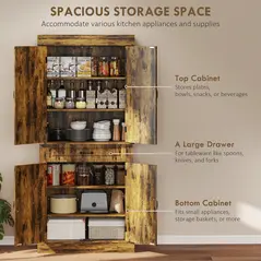 HOMCOM Tall Kitchen Cupboard, Kitchen Pantry Cabinet with Drawer, Shelves, Brown - 4