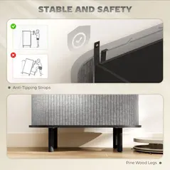 HOMCOM Tambour Sideboard with Fluted Sliding Doors, Modern Kitchen Cupboard with Storage Shelves and Wooden Legs, Grey - 7