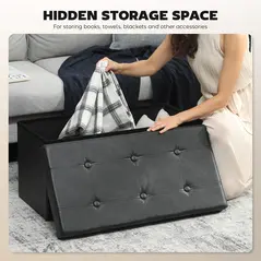 HOMCOM Storage Ottoman Bench, 89L PU Leather Folding Foot Rest Stool, End of Bed Bench, Easy Assembly, for Living Room, Bedroom, Entryway, Black - 5