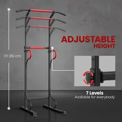 HOMCOM Steel Multi-Use Exercise Power Tower Pull Up Station Adjustable Height W/ Grips - 5