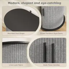 HOMCOM Tambour Sideboard with Fluted Sliding Doors, Modern Kitchen Cupboard with Storage Shelves and Wooden Legs, Grey - 4