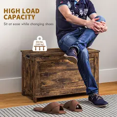 HOMCOM Storage Chest, Modern Storage Trunk with 2 Safety Hinges and Cut-out Handles, Wooden Toy Box for Living Room, Entryway, 76 x 40 x 48 cm, Rustic Brown - 7