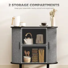 HOMCOM Tambour Sideboard with Fluted Sliding Doors, Modern Kitchen Cupboard with Storage Shelves and Wooden Legs, Grey - 6