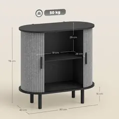 HOMCOM Tambour Sideboard with Fluted Sliding Doors, Modern Kitchen Cupboard with Storage Shelves and Wooden Legs, Grey - 3