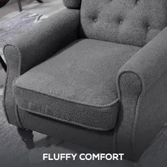 HOMCOM Teddy Fleece Retro Wingback Chair - Grey - 6