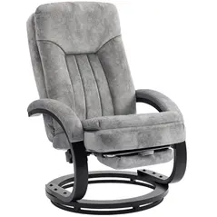 HOMCOM Swivel Recliner Chair with Footrest, Manual Recliner Armchair with Wooden Base, Plush Velvet Upholstered Reclining Chair for Living Room, Bedroom, Office, Grey - 1