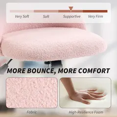 HOMCOM Teddy Fleece Office Chair with Wheels - Light Pink - 4