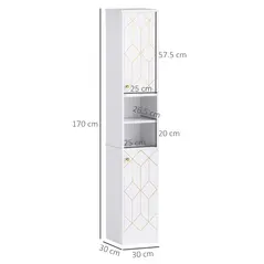 HOMCOM Tall Bathroom Storage Cabinet with Doors, Slim Bathroom Storage Unit with Adjustable Shelves, Freestanding Bathroom Storage Unit, White - 3