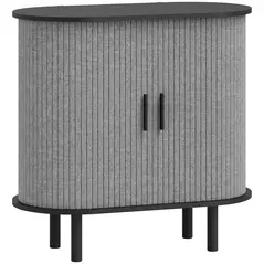 HOMCOM Tambour Sideboard with Fluted Sliding Doors, Modern Kitchen Cupboard with Storage Shelves and Wooden Legs, Grey - 1