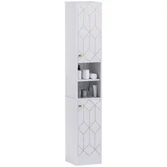 HOMCOM Tall Bathroom Storage Cabinet with Doors, Slim Bathroom Storage Unit with Adjustable Shelves, Freestanding Bathroom Storage Unit, White - 1