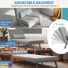 HOMCOM Single Sofa Bed, 1 Person Sleeper Foldable Lounge with Pillow, Light Grey - 5