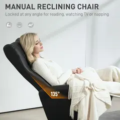 HOMCOM Swivel Recliner Chair with Footstool, PU Leather Recliner Armchair with Adjustable Back and Steel Frame, Reclining Chair Lounge with Flared Armrests for Living Room, Black - 4