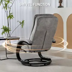 HOMCOM Swivel Recliner Chair with Footrest, Manual Recliner Armchair with Wooden Base, Plush Velvet Upholstered Reclining Chair for Living Room, Bedroom, Office, Grey - 5