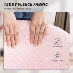 HOMCOM Teddy Fleece Office Chair with Wheels - Light Pink - 7