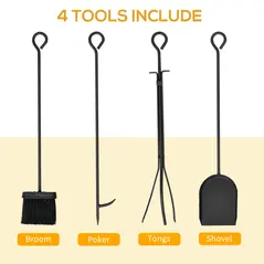 HOMCOM Steel Firewood Log Holder Indoor Outdoor Firewood Rack Fireplace Wood Storage Shelf with 4 Tools, Hooks, Tree Pattern Design, Rust-Resistant, Black, 46W x 30D x 70H cm - 4